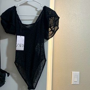 Zara NWT mesh polka dot bodysuit